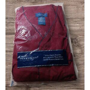 Mens TownCraft Coat Front Pajamas Red with Navy Piping L Short Sleeve and Leg